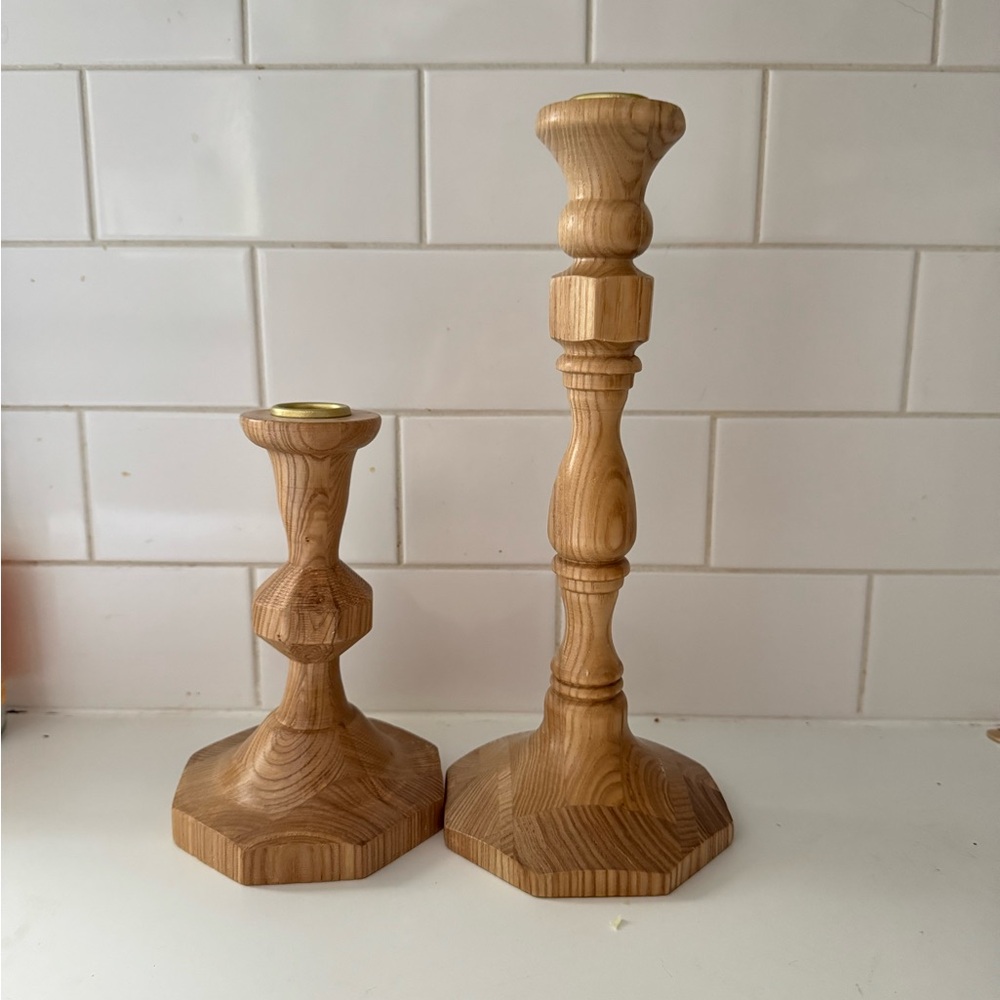 ANTHROPOLOGIE Wooden Candle Holder pair
